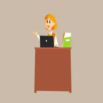Receptionist Desk In Office 스톡 일러스트