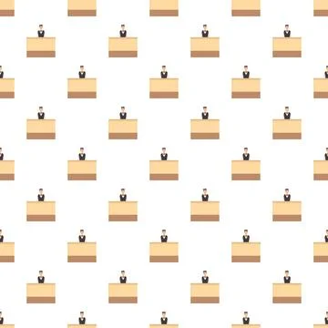 Receptionist men working behind counters seamless pattern Stock Illustration
