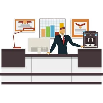 Receptionist at office reception desk vector icon Illustrazione stock