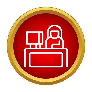 Receptionist working at desk with computer icon Stock Illustration