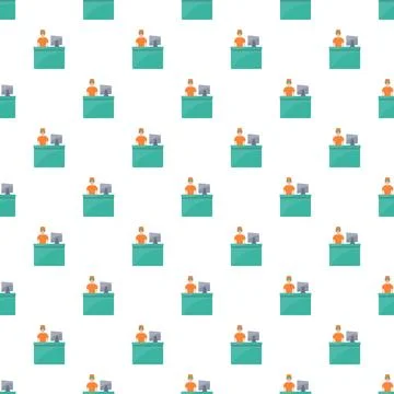 Receptionist working at desk with computer pattern Stock Illustration