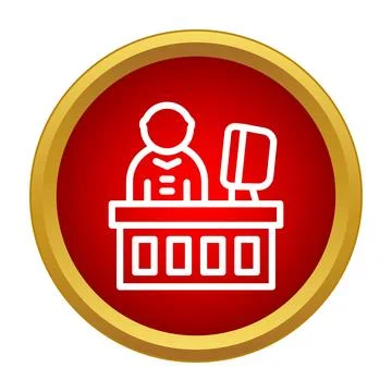 Receptionist working at front desk flat icon Stock Illustration
