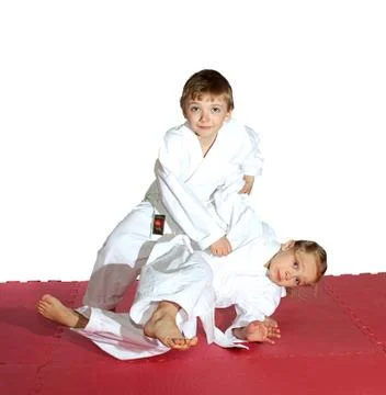 Receptions of self-defence a boy did the throw of girl Stock Photos