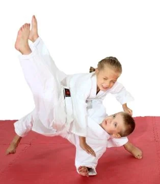 Receptions of self-defence  protecting from an attack a girl conducts a throw Stock Photos