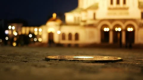 Recessed light in front of Saint Alexander Nevsky Patriarchal Cathedral, Sofia Stock Footage 297731132