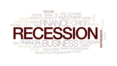 Recession animated word cloud, text design animation. Kinetic typography. Stock Footage 74694157