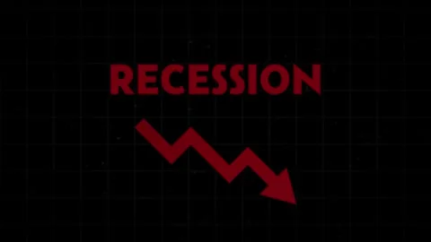 Recession Concept with Red Downward Arrow on Dark Background Stock Footage 330289680