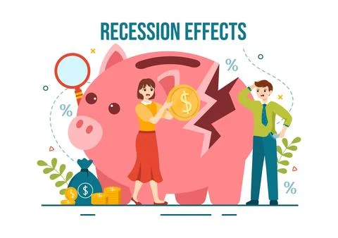 Recession Effects Vector Illustration with Impact on Economic Growth and Ec.. Stock Illustration