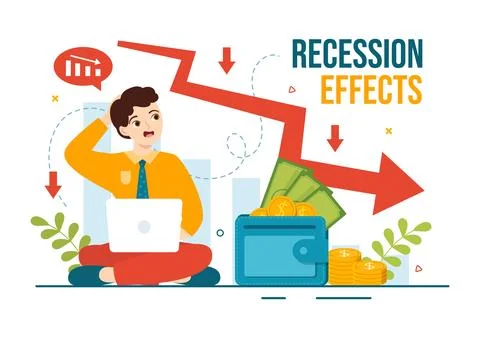 Recession Effects Vector Illustration with Impact on Economic Growth and Ec.. Stock Illustration