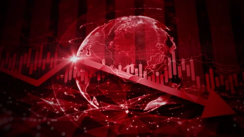 Recession global market crisis stock red price drop arrow down chart fall Stock Footage