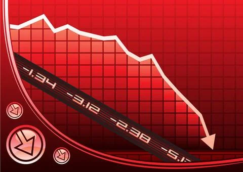 Recession on graph Arrow on graph going down due of recession Copyright: x... Stock Photos