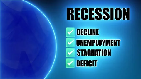 Recessionc - Neon text on blue background Stock Footage 302093816