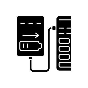 Recharge from computer USB port black glyph manual label icon 스톡 일러스트