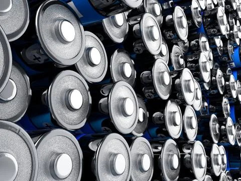 Rechargeable batteries background 3d render on white Stock Illustration