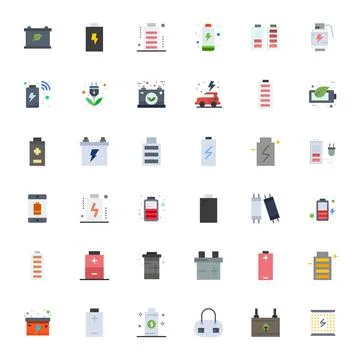 Rechargeable Complete Vector Package with 36 Retina Ready Flat Pixel Aligne.. Stock Illustration