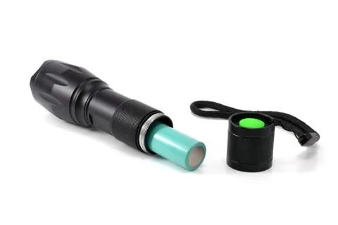 Rechargeable flashlight black Stock Photos