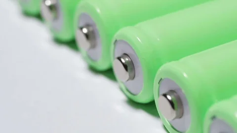 Rechargeable lithium-ion batteries are rolling. Conservation and accumulation  Stock Footage 80684480