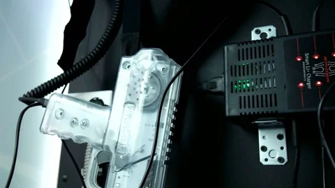 Recharging weapons for play laser tag Stock Footage 77355465