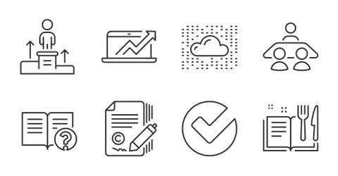 Recipe book, Cloud system and Sales diagram icons set. Copywriting, Business 스톡 일러스트