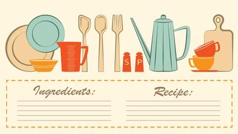 Recipe card with kitchen utensils pattern Stock Illustration