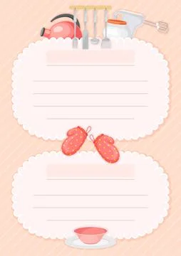 Recipe Card for Notes Making about Food Preparation Vector Template Illustrazione stock