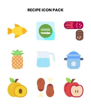 Recipe Flat Scalable Icons Pack Stock Illustration