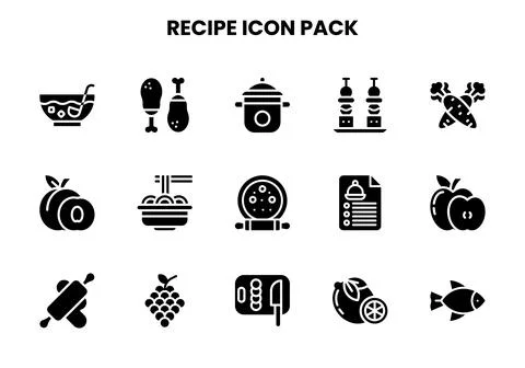 Recipe Glyph Vector Icons Pack Stock Illustration