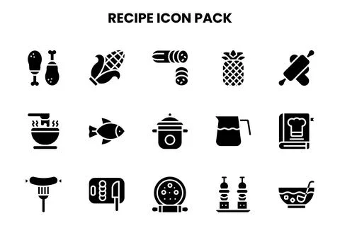 Recipe Glyph Vector Icons Pack Stock Illustration
