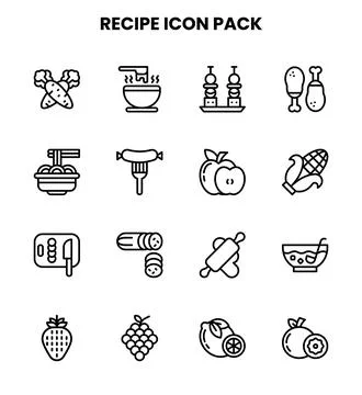 Recipe Line Set Icons Pack Stock Illustration