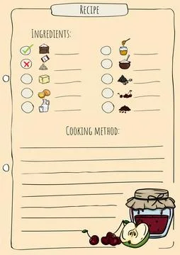 Recipe page template with list of ingredient Illustrazione stock
