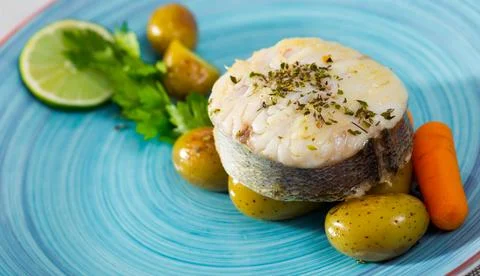 Recipe of rustic style merluccius Stockfoto's