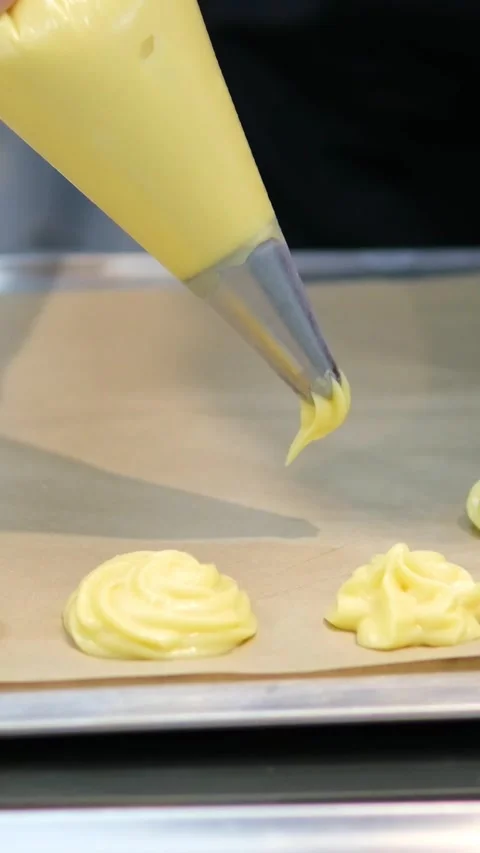 Recipe step by step stuff profiteroles with cheese cream with microgreens Stock Footage 280106902