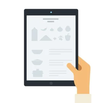 Recipe on the tablet screen flat icon vector isolated Stock Illustration