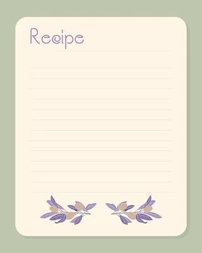 Recipe template for notes, blank lined paper with olives hand drawn. Stock Illustration