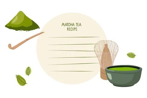 Recipe Write Template. Green Matcha tea, Background for recipe. Recipe card Stock Illustration