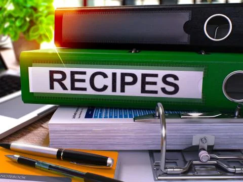 Recipes on Green Ring Binder. Blurred, Toned Image Stock Illustration