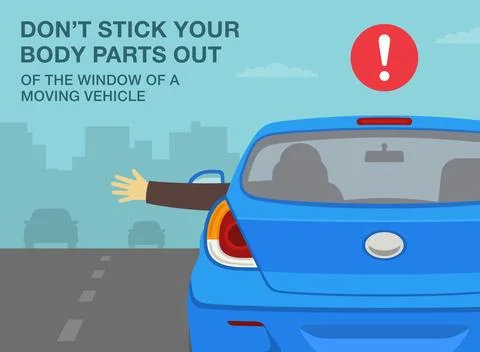 Reckless driver dangles out his arm from car window. Back view. 스톡 일러스트