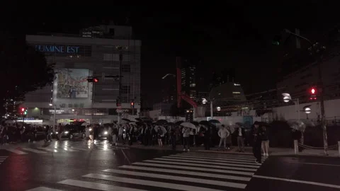 Reckless Japanese man walking through a crosswalk at night ignoring red light. Stock Footage 150675342