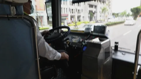 Reckless Taiwan Bus Driver drives through curve road Stock Footage 107034655