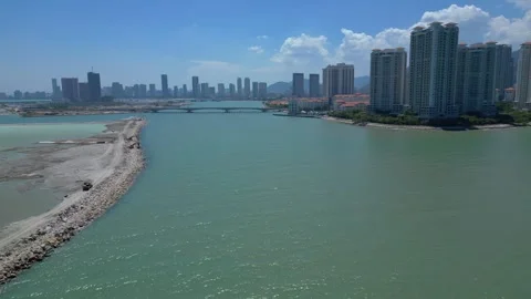 Reclamation transforming coastal development. Nice aerial view drone Stock Footage 344620318