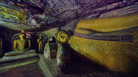 RECLINING BUDDHA DAMBULLA CAVE TEMPLE SRI LANKA Stock Footage 64555424