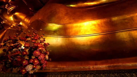 Reclining Buddha gold statue face. Wat Pho, Bangkok, Thailand Stock Footage 36333402