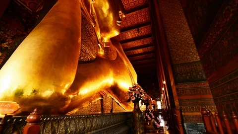 Reclining Buddha statue in the Wat Pho, Bangkok, Thailand, Asia. Stock Footage 76547517