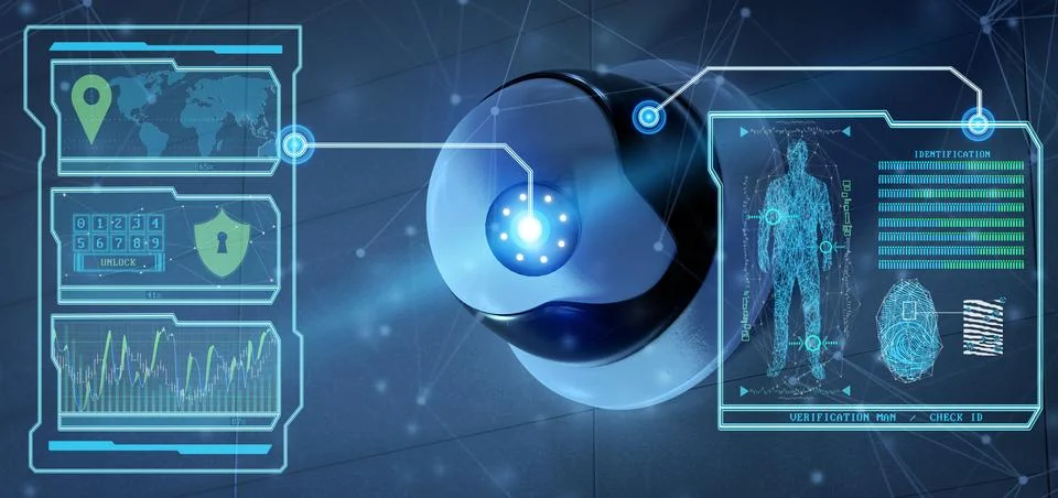 Recognition and detection software on a security camera system - 3d rendering Illustration