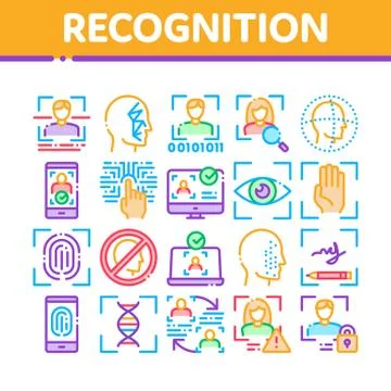 Recognition Collection Elements Icons Set Vector Stock Illustration