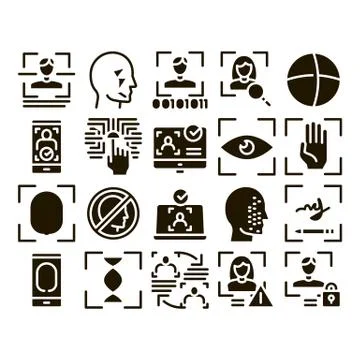 Recognition Collection Elements Icons Set Vector 库存插图