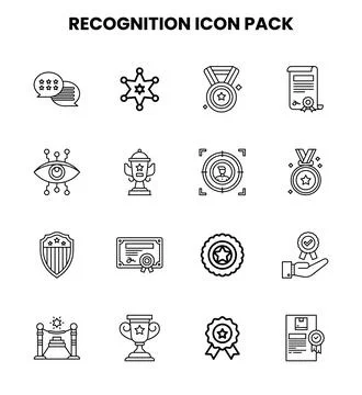 Recognition Line Set Icons Pack Stock Illustration