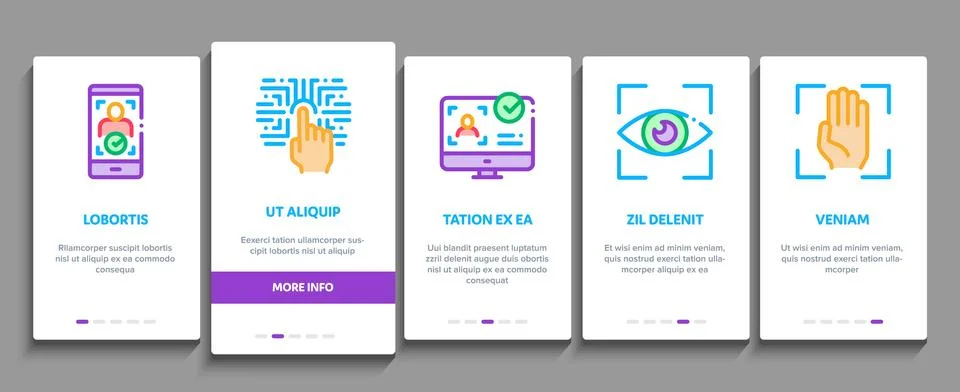 Recognition Onboarding Elements Icons Set Vector 库存插图