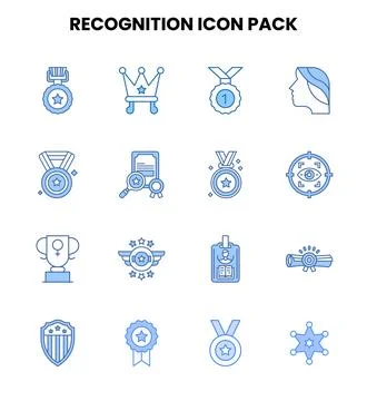 Recognition Two Colour Collection Icons Pack Stock Illustration