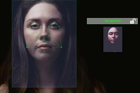 Recognition of the user's face, the security system .the access is allowed .. Stockfoto's